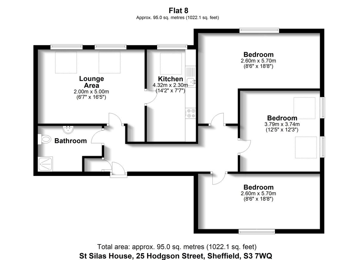 3 bedroom apartment for rent Hodgson Street Sheffield, S3 7WQ UniHomes